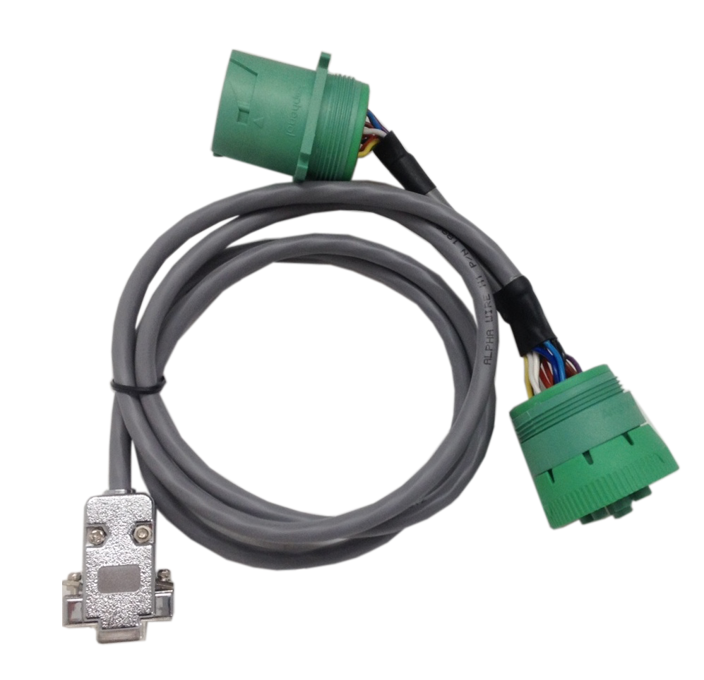 Au Y cable with two 9-way green connectors and a DB9 female connector