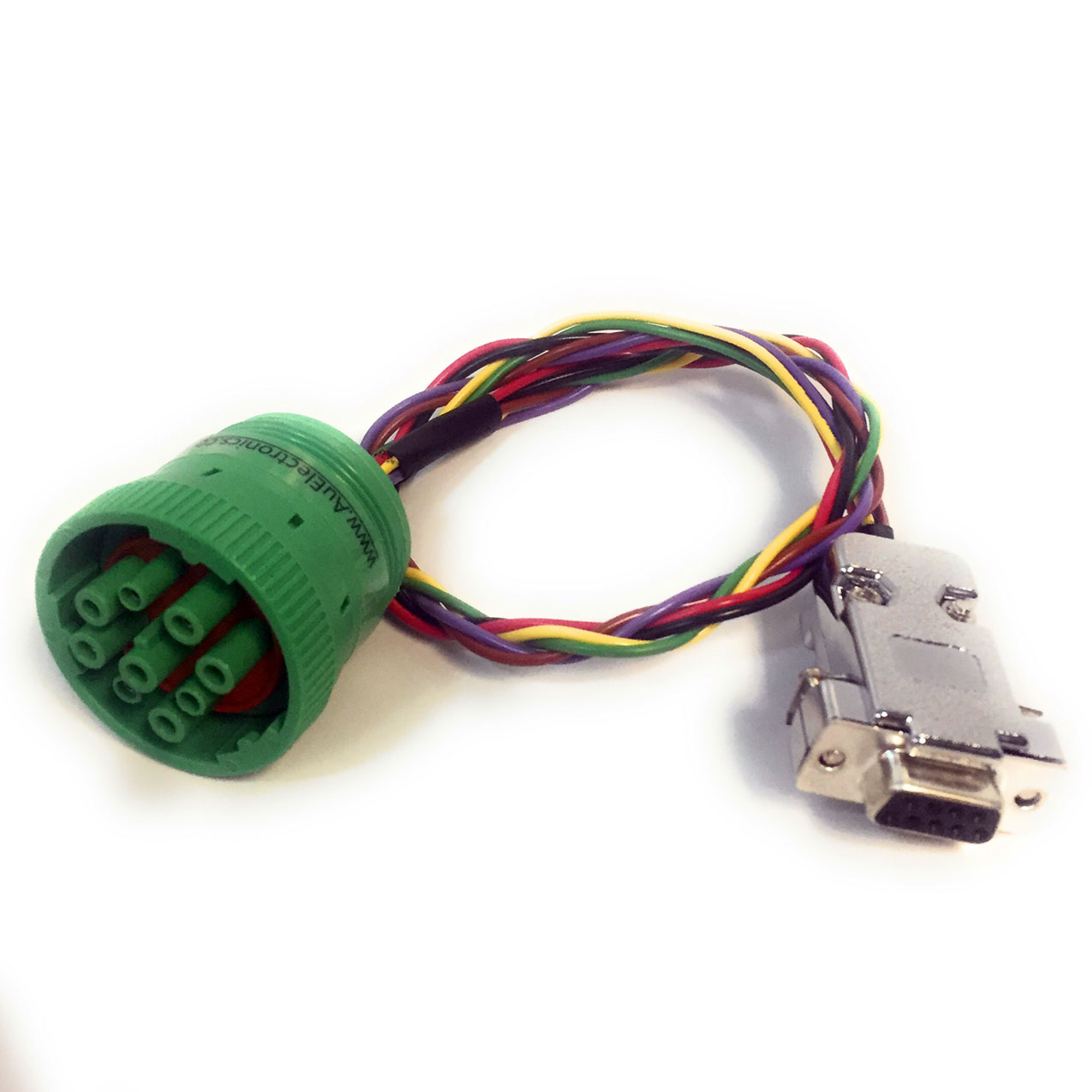 Au J1939/J1708 Combo Cable with DB9 Female Connector and 9-way green round threaded plug