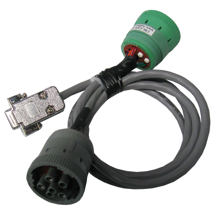Au J1708/CAN cable with a DB9 female connector and double SAE J-Bus connectors.