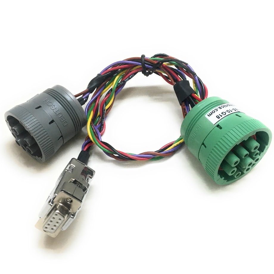 Au J1708/CAN cable with a DB9 female connector and double SAE J-Bus connectors, twisted wires, 12 inch length.
