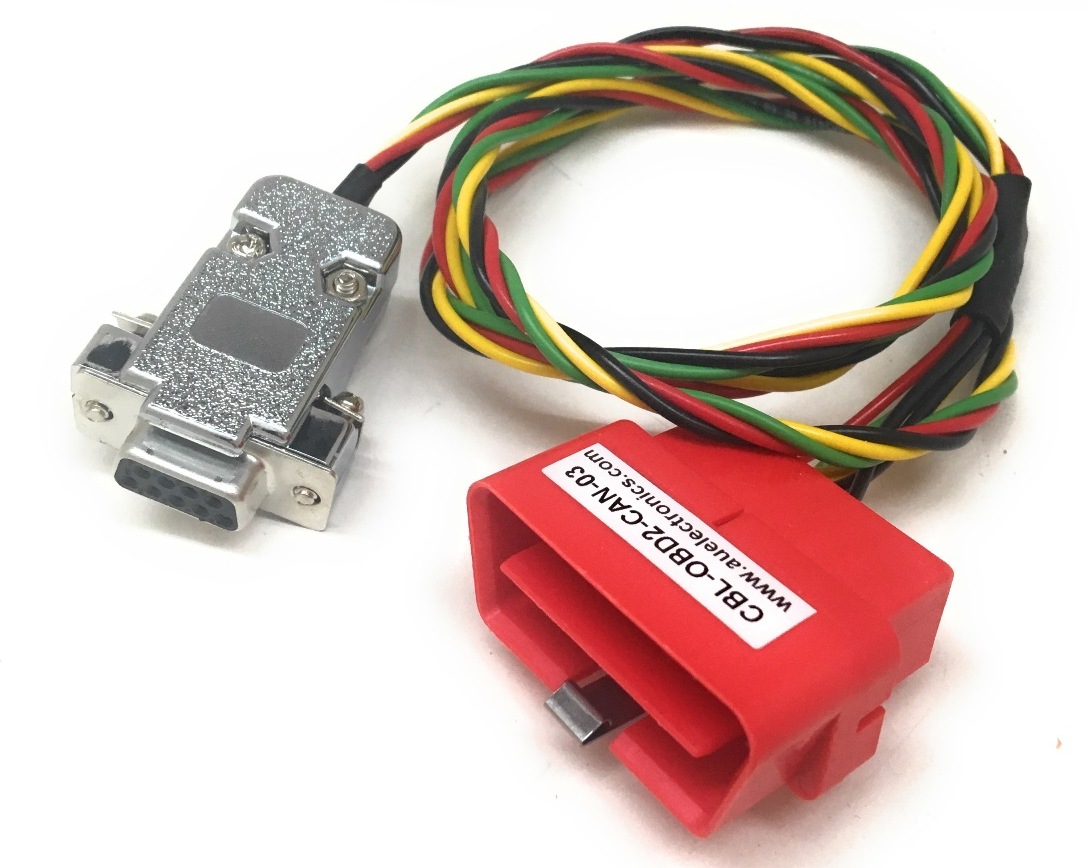 Au OBD2 CAN Diagnostic Cable  with a DB9 female connector and an OBD2 male housing (4-wire).